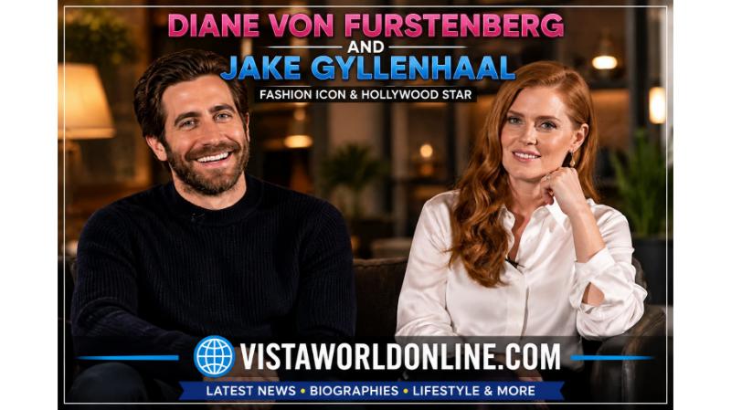 Diane von Furstenberg and Jake Gyllenhaal biography featured image highlighting their careers, family connection, achievements, and net worth.
